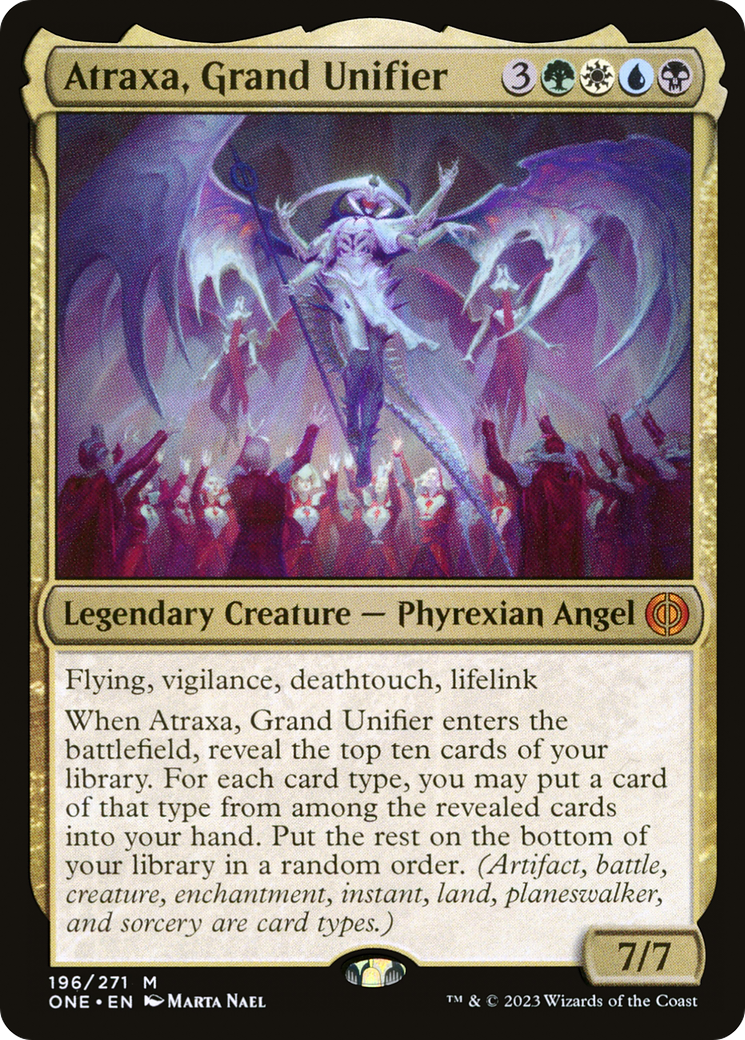 Atraxa, Grand Unifier - Mythic Legendary Creature — Phyrexian Angel card from Phyrexia: All Will Be One