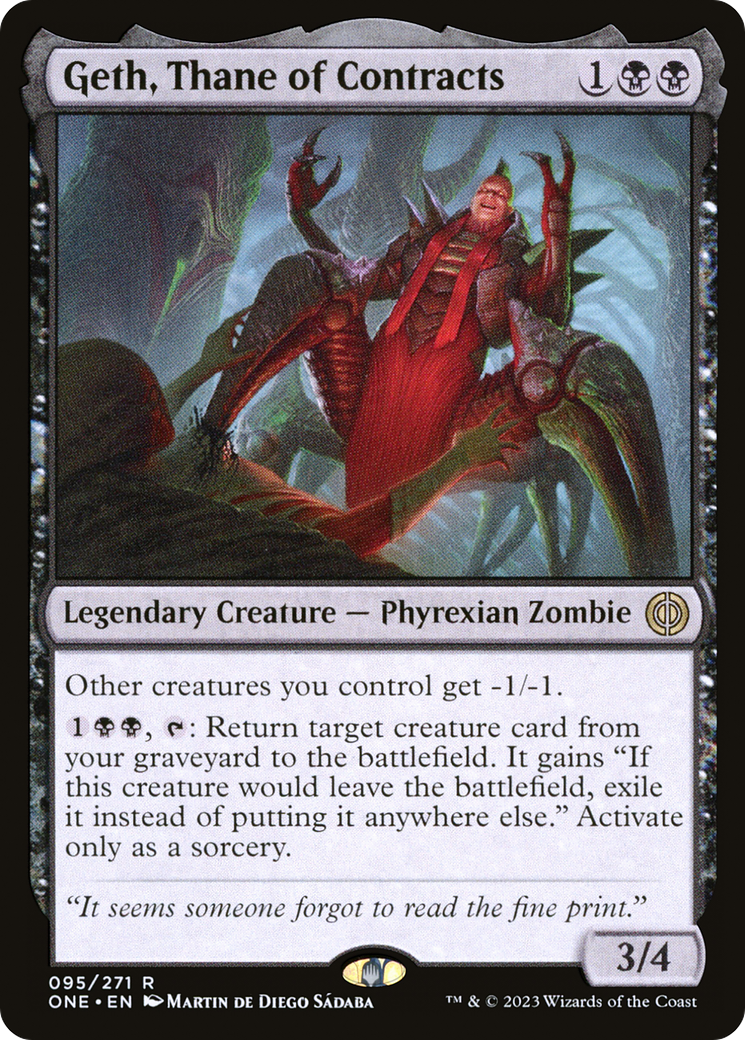 Geth, Thane of Contracts - Rare Legendary Creature — Phyrexian Zombie card from Phyrexia: All Will Be One