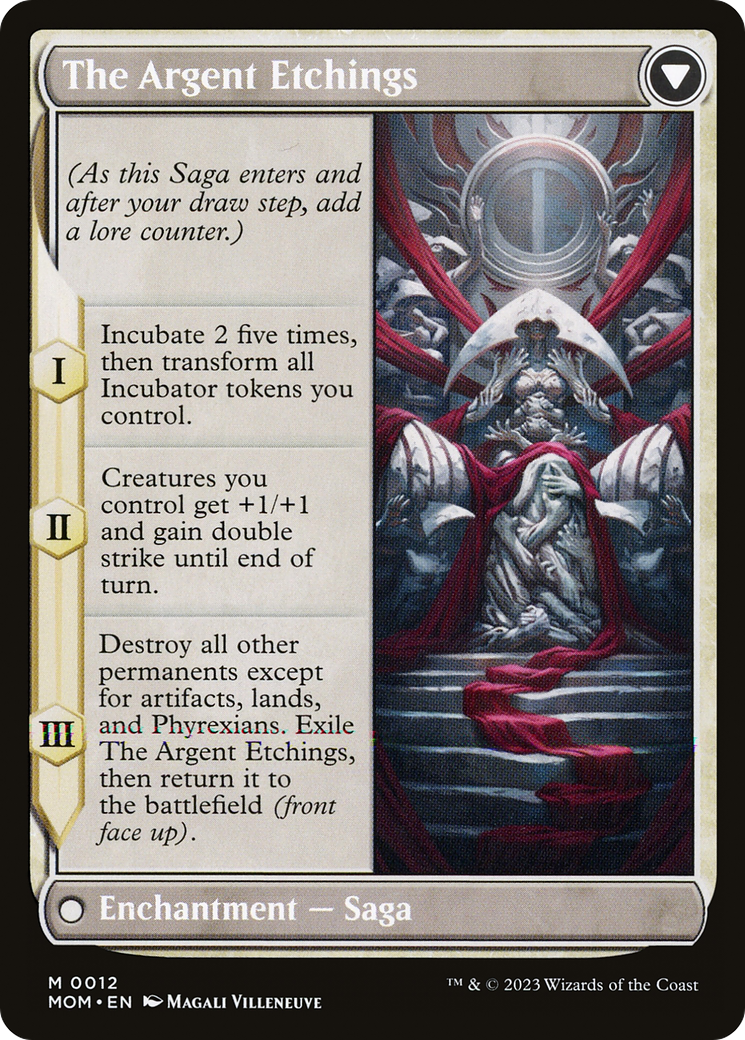 Back face of Elesh Norn // The Argent Etchings - Enchantment — Saga card