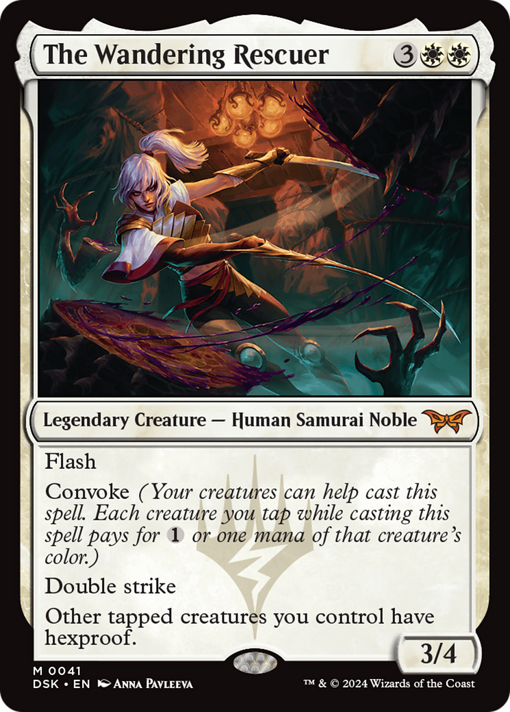 The Wandering Rescuer - Mythic Legendary Creature — Human Samurai Noble card from Duskmourn: House of Horror