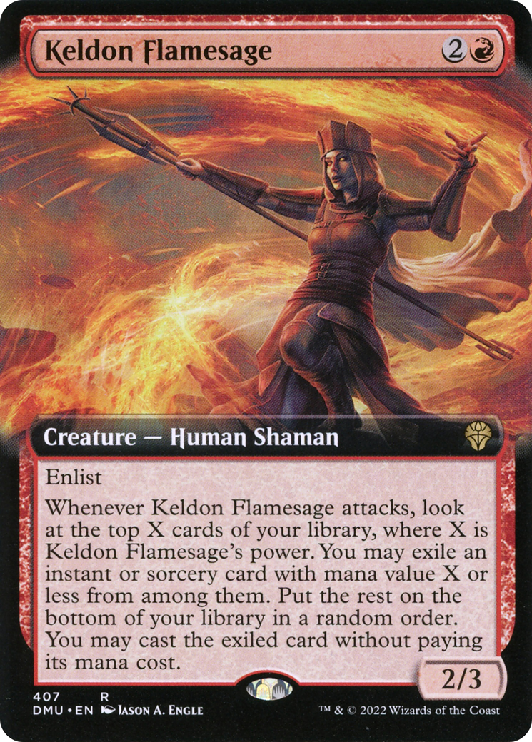 Keldon Flamesage - Rare Creature — Human Shaman card from Dominaria United