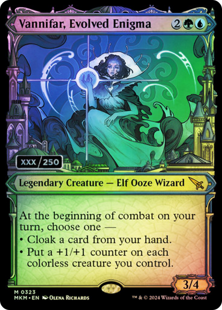 Vannifar, Evolved Enigma - Mythic Legendary Creature — Elf Ooze Wizard card from Murders at Karlov Manor