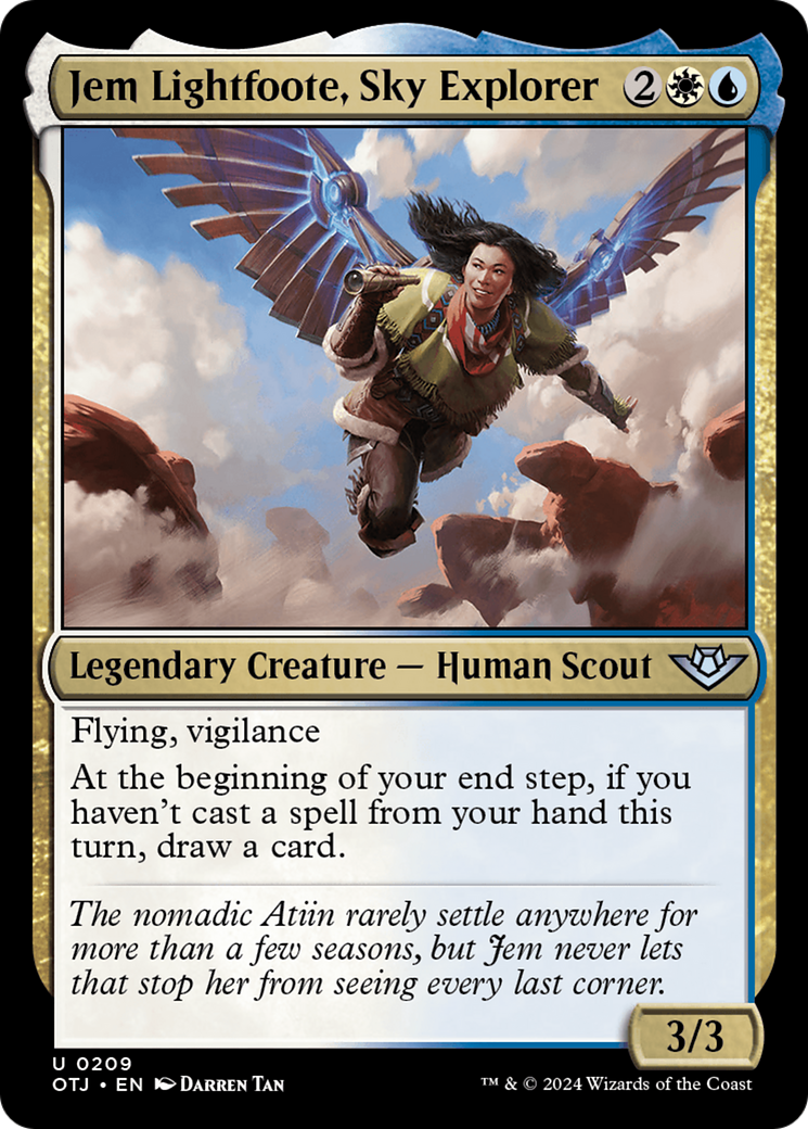 Jem Lightfoote, Sky Explorer - Uncommon Legendary Creature — Human Scout card from Outlaws of Thunder Junction