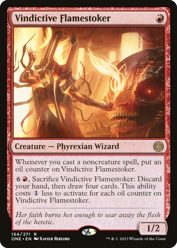 Vindictive Flamestoker - Rare Creature — Phyrexian Wizard card from Phyrexia: All Will Be One