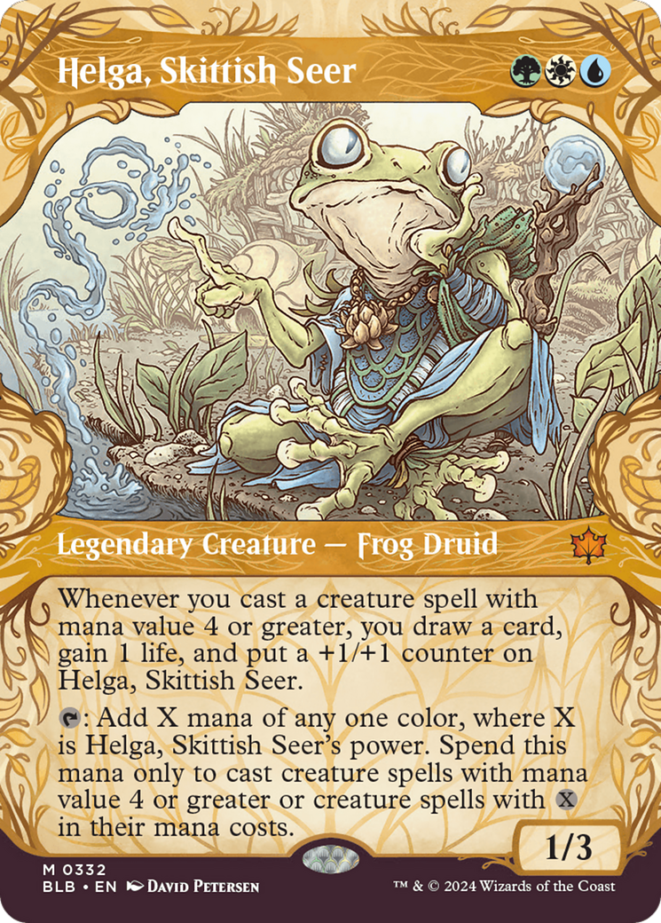 Helga, Skittish Seer - Mythic Legendary Creature — Frog Druid card from Bloomburrow