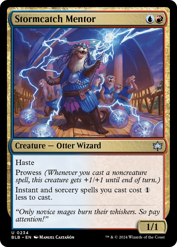 Stormcatch Mentor - Uncommon Creature — Otter Wizard card from Bloomburrow