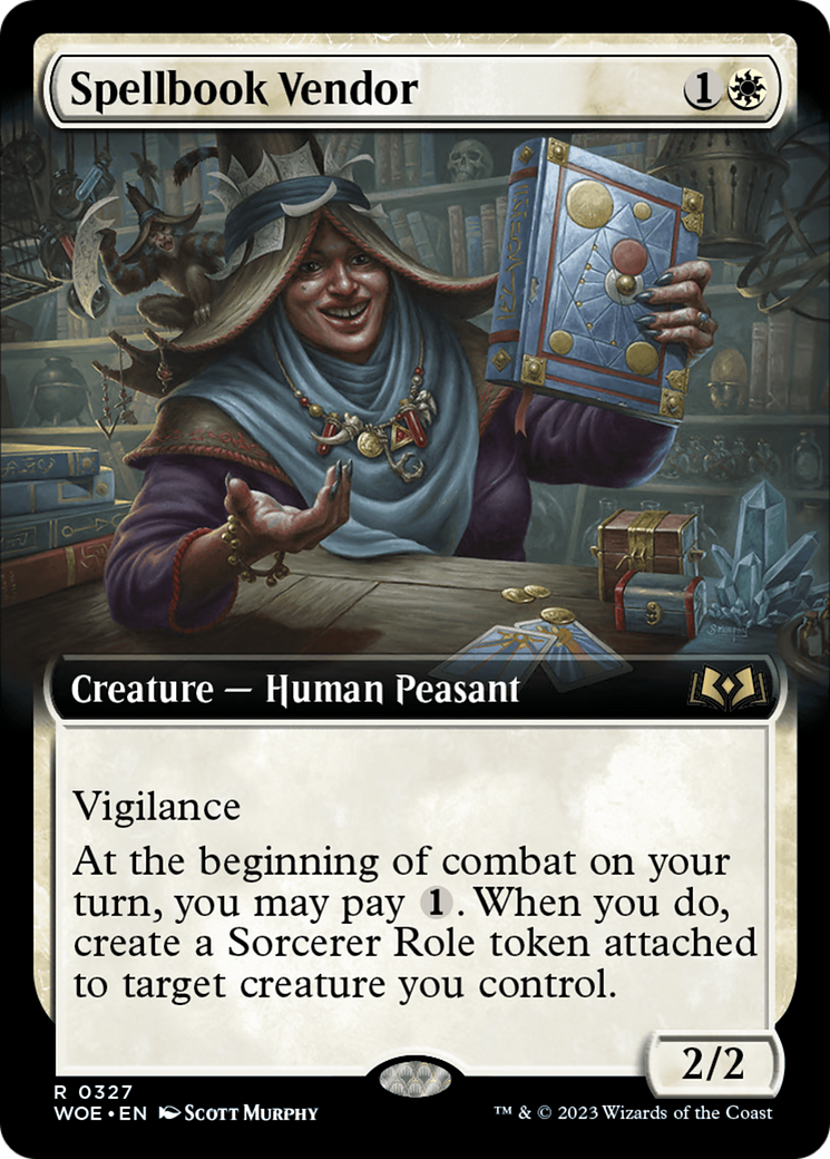 Spellbook Vendor - Rare Creature — Human Peasant card from Wilds of Eldraine