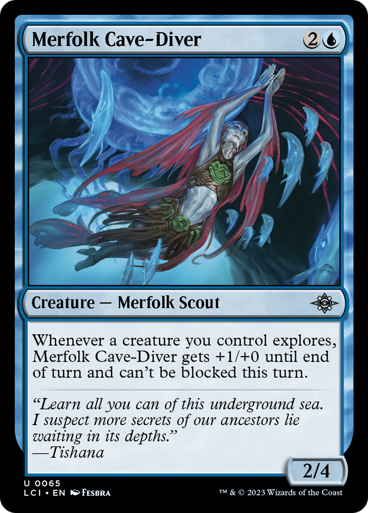 Merfolk Cave-Diver - Uncommon Creature — Merfolk Scout card from The Lost Caverns of Ixalan