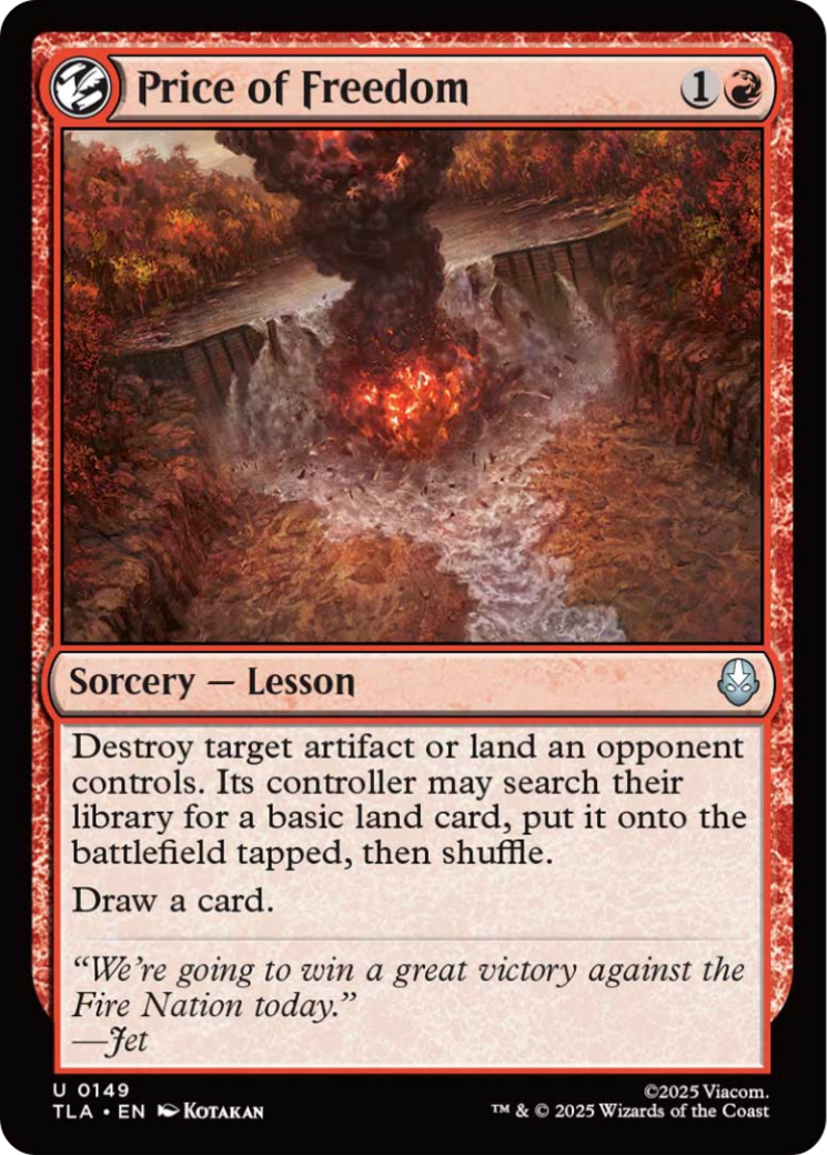 Price of Freedom - Uncommon Sorcery — Lesson card from Avatar: The Last Airbender