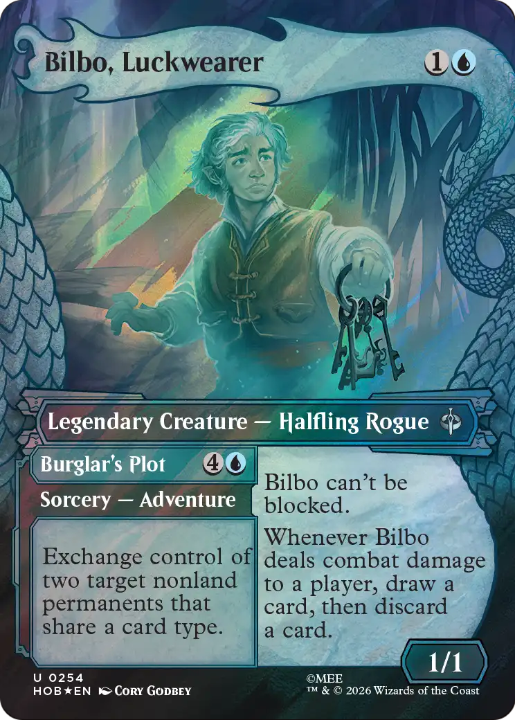 Bilbo, Luckwearer // Burglar's Plot - Uncommon Sorcery — Adventure card from The Hobbit