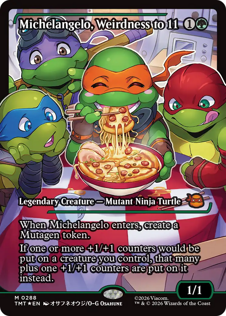 Michelangelo, Weirdness to 11 - Mythic Legendary Creature — Mutant Ninja Turtle card from Teenage Mutant Ninja Turtles