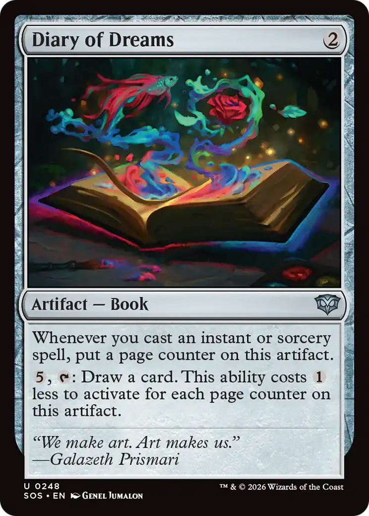 Diary of Dreams - Uncommon Artifact — Book card from Secrets of Strixhaven