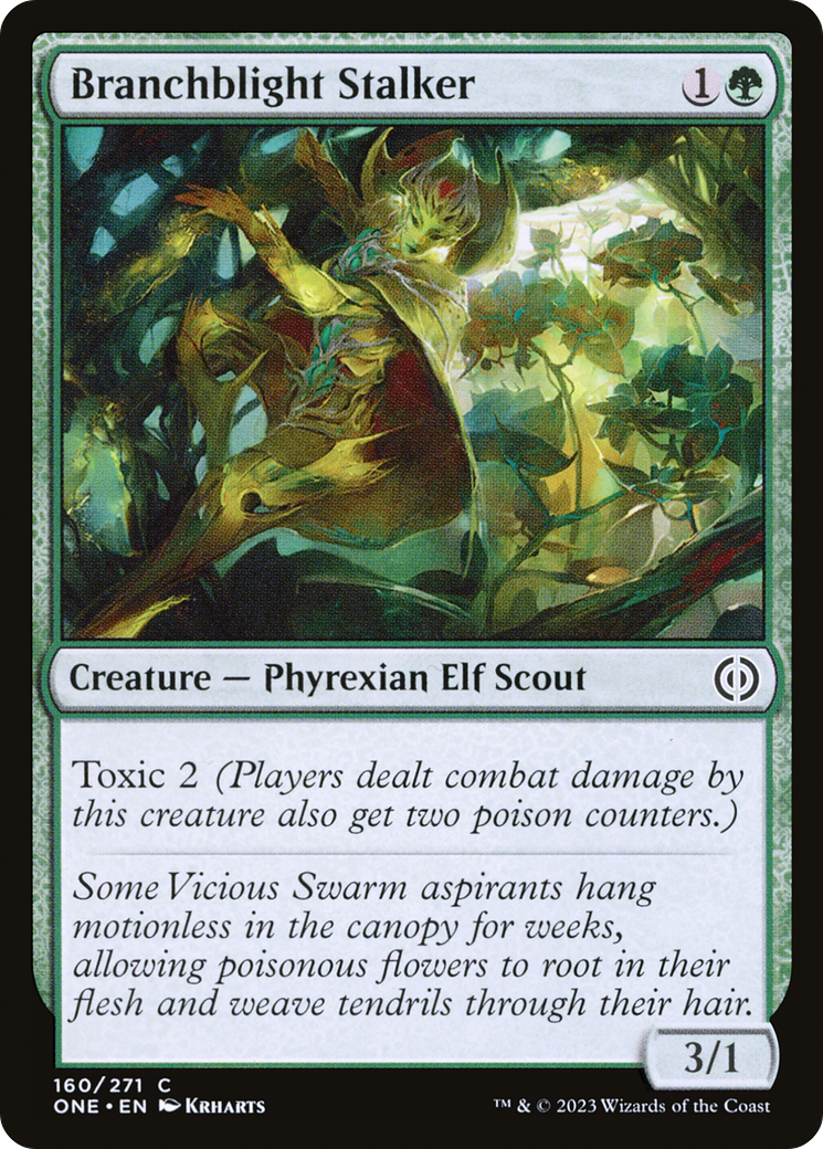 Branchblight Stalker - Common Creature — Phyrexian Elf Scout card from Phyrexia: All Will Be One