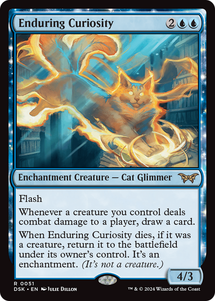 Enduring Curiosity - Rare Enchantment Creature — Cat Glimmer card from Duskmourn: House of Horror