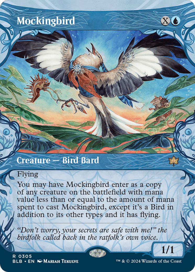 Mockingbird - Rare Creature — Bird Bard card from Bloomburrow