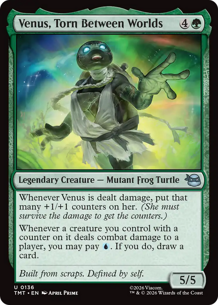 Venus, Torn Between Worlds - Uncommon Legendary Creature — Mutant Frog Turtle card from Teenage Mutant Ninja Turtles