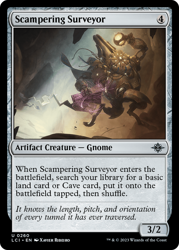 Scampering Surveyor - Uncommon Artifact Creature — Gnome card from The Lost Caverns of Ixalan