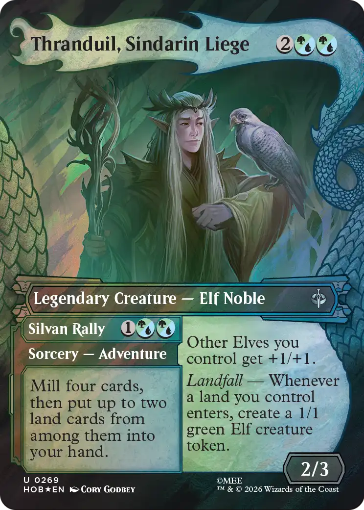 Thranduil, Sindarin Liege // Silvan Rally - Uncommon Sorcery — Adventure card from The Hobbit