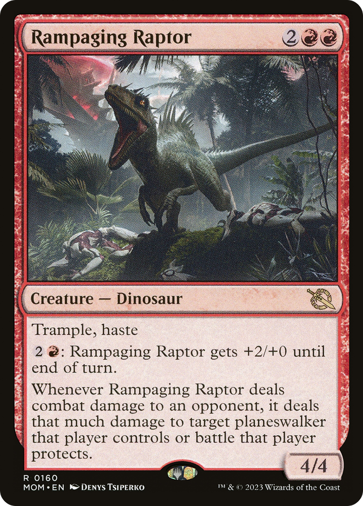 Rampaging Raptor - Rare Creature — Dinosaur card from March of the Machine