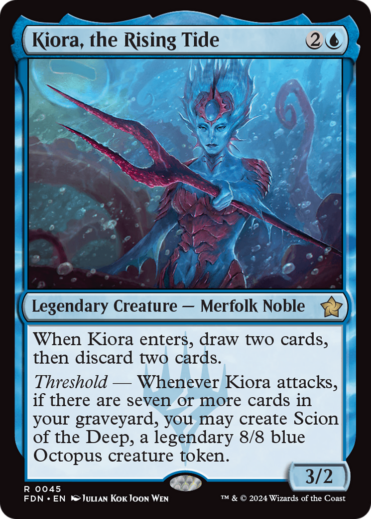 Kiora, the Rising Tide - Rare Legendary Creature — Merfolk Noble card from Foundations