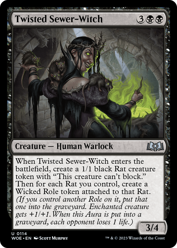 Twisted Sewer-Witch - Uncommon Creature — Human Warlock card from Wilds of Eldraine
