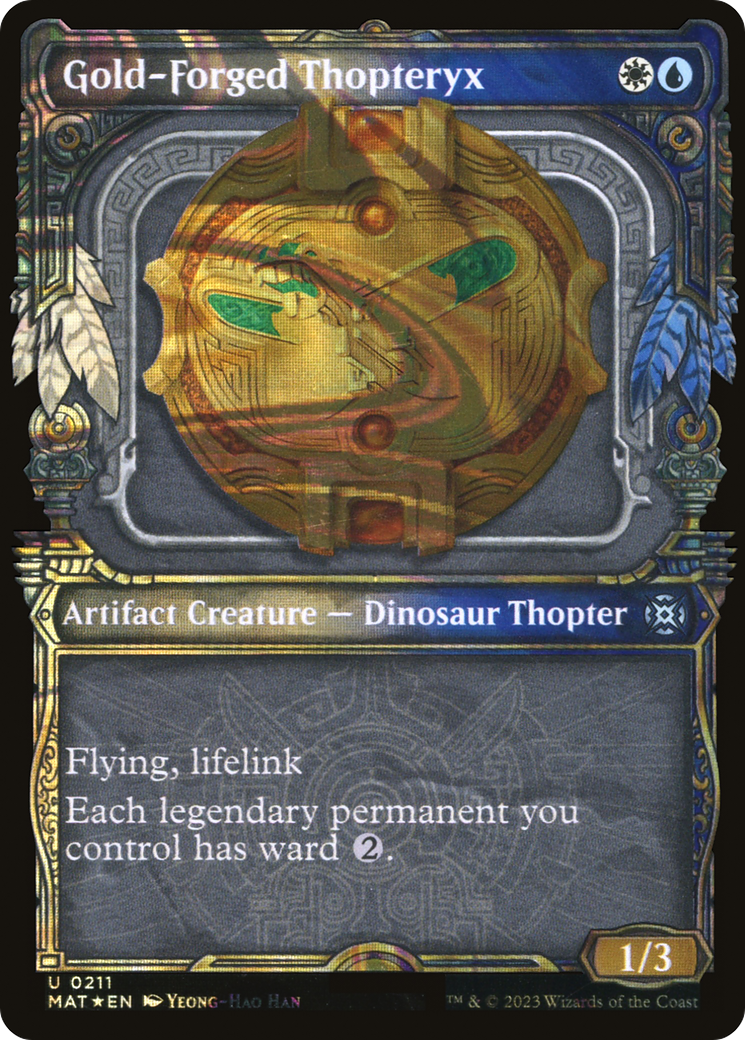Gold-Forged Thopteryx - Uncommon Artifact Creature — Dinosaur Thopter card from March of the Machine: The Aftermath