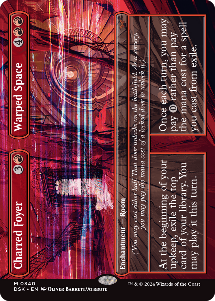 Charred Foyer // Warped Space - Mythic Enchantment — Room card from Duskmourn: House of Horror