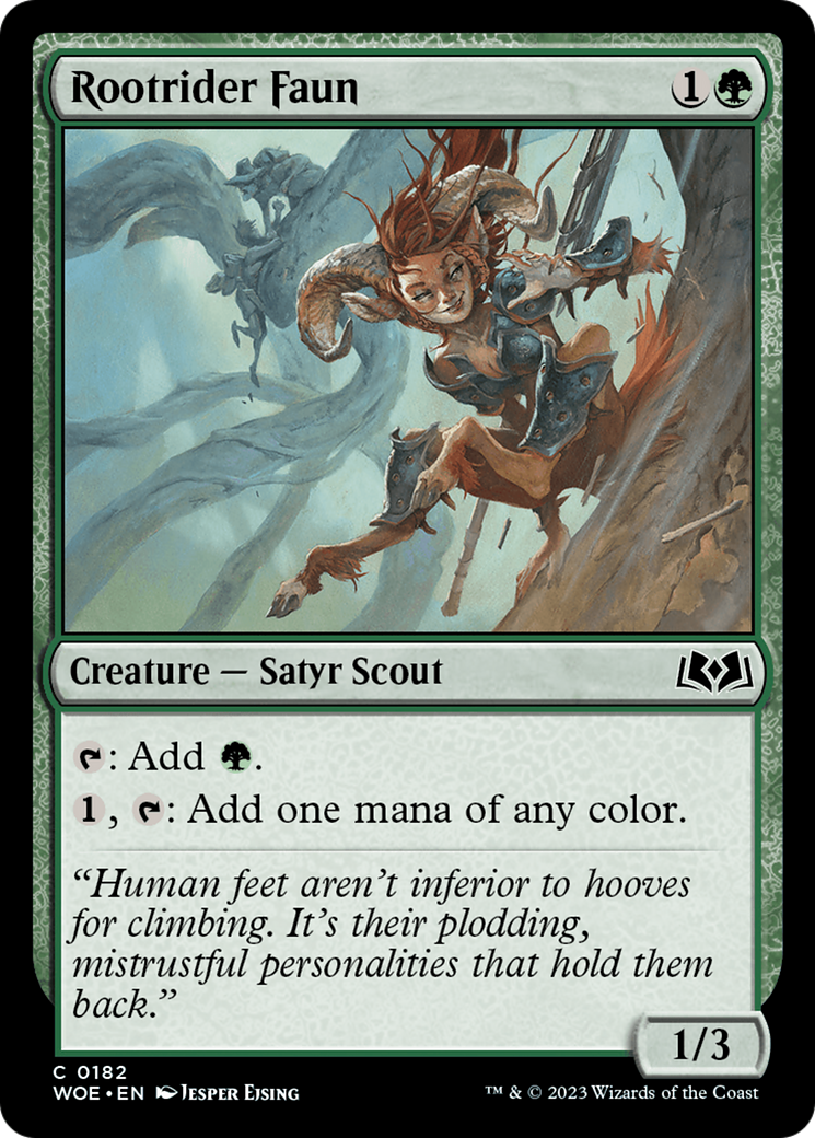Rootrider Faun - Common Creature — Satyr Scout card from Wilds of Eldraine
