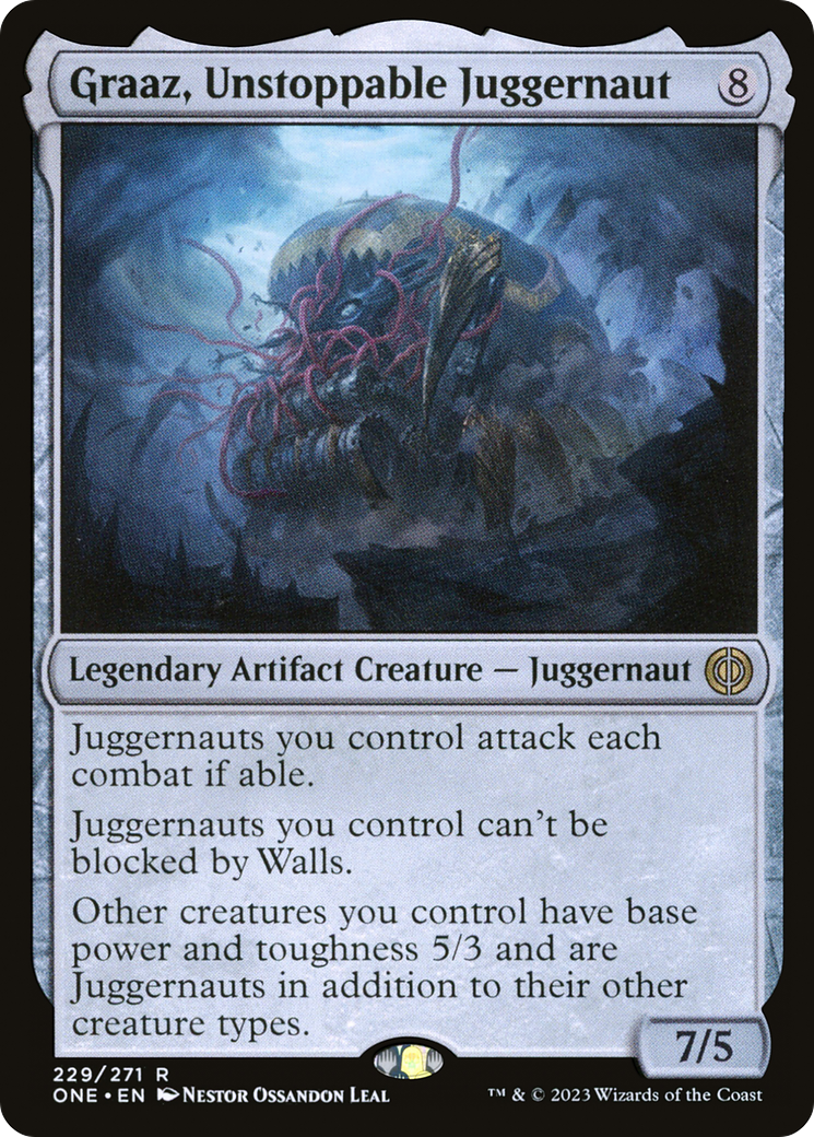 Graaz, Unstoppable Juggernaut - Rare Legendary Artifact Creature — Juggernaut card from Phyrexia: All Will Be One