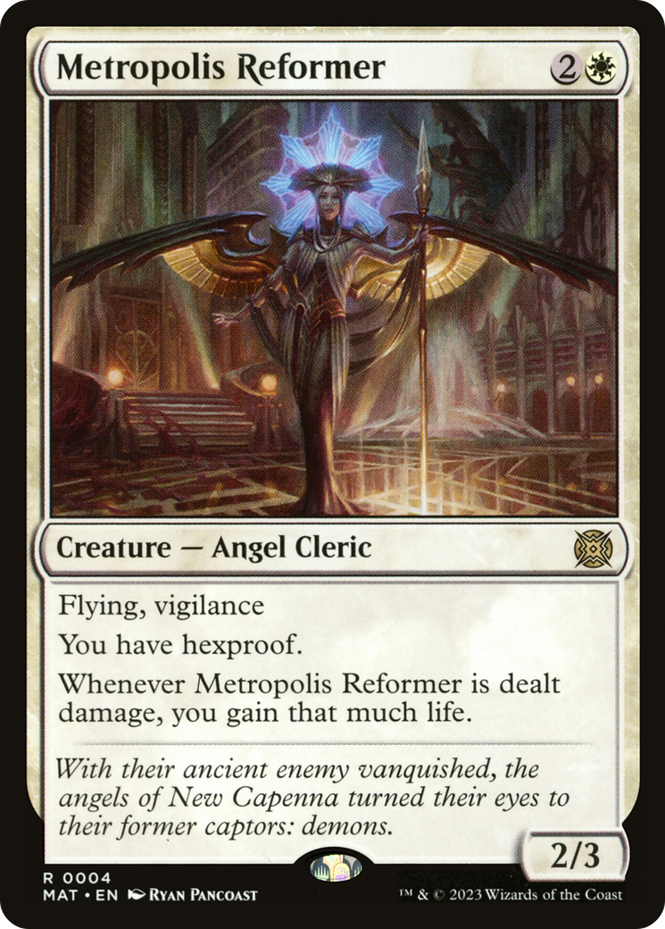 Metropolis Reformer - Rare Creature — Angel Cleric card from March of the Machine: The Aftermath