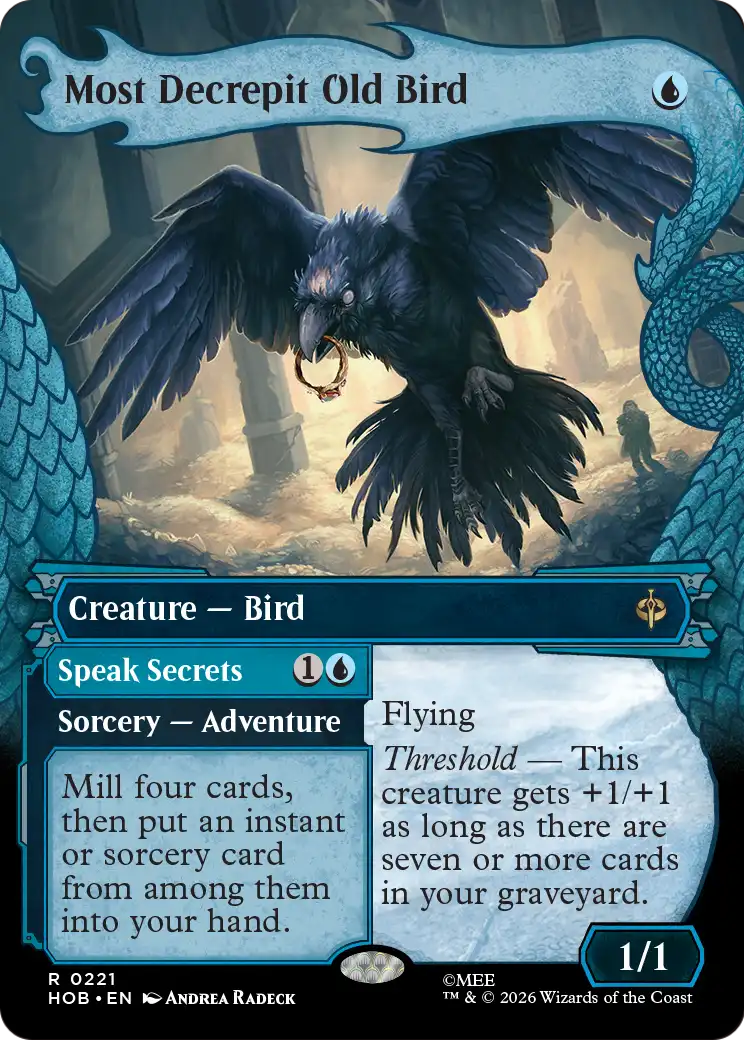 Most Decrepit Old Bird // Speak Secrets - Rare Sorcery — Adventure card from The Hobbit