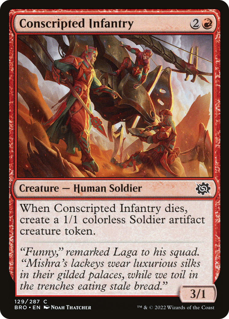 Conscripted Infantry - Common Creature — Human Soldier card from The Brothers' War
