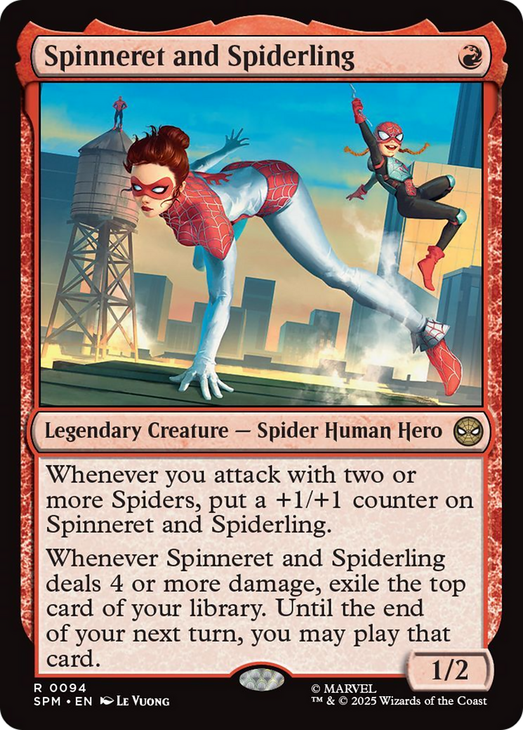 Spinneret and Spiderling - Rare Legendary Creature — Spider Human Hero card from Marvel's Spider-Man