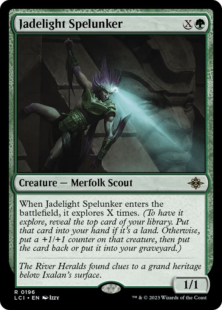 Jadelight Spelunker - Rare Creature — Merfolk Scout card from The Lost Caverns of Ixalan