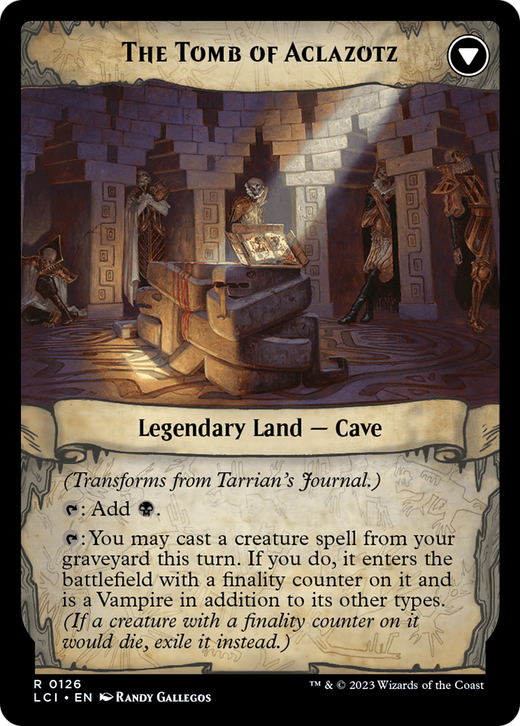 Back face of Tarrian's Journal // The Tomb of Aclazotz - Legendary Artifact card