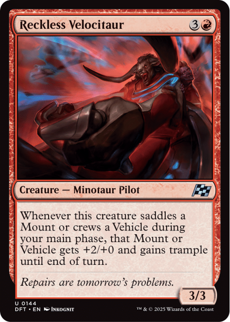 Reckless Velocitaur - Uncommon Creature — Minotaur Pilot card from Aetherdrift