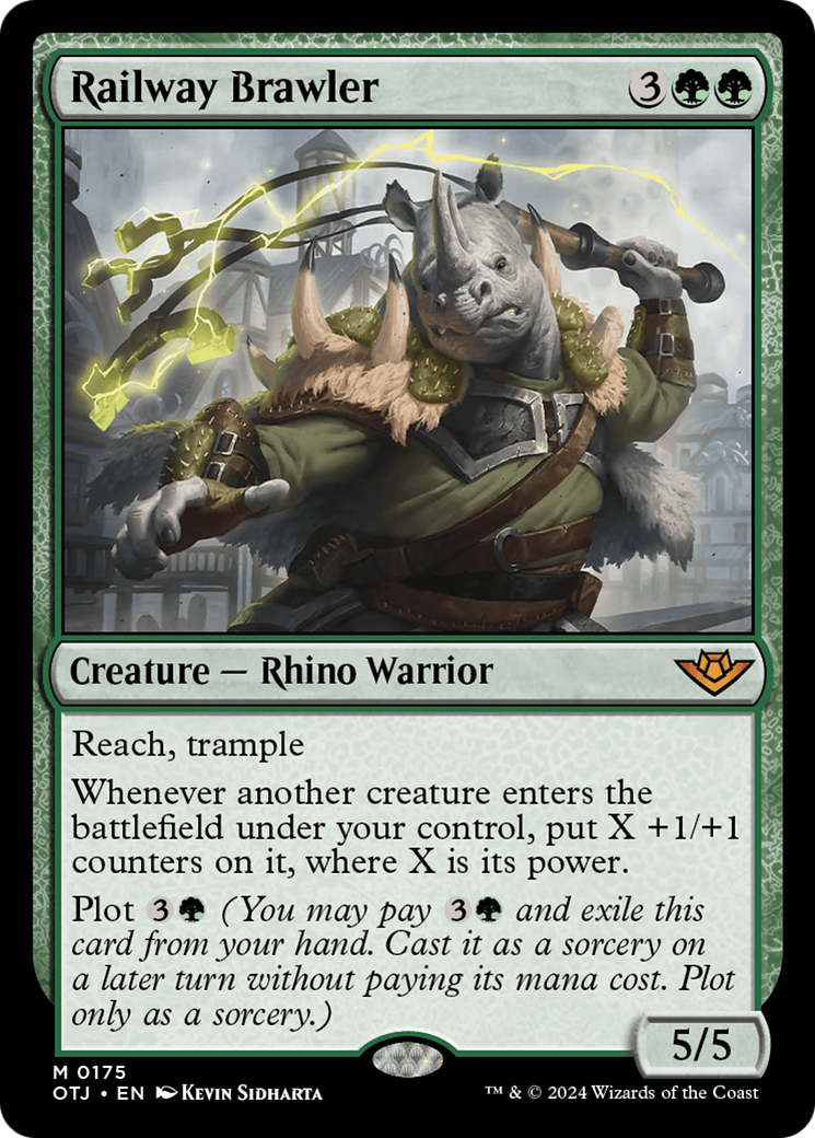 Railway Brawler - Creature — Rhino Warrior used in Mono-Green sideboards