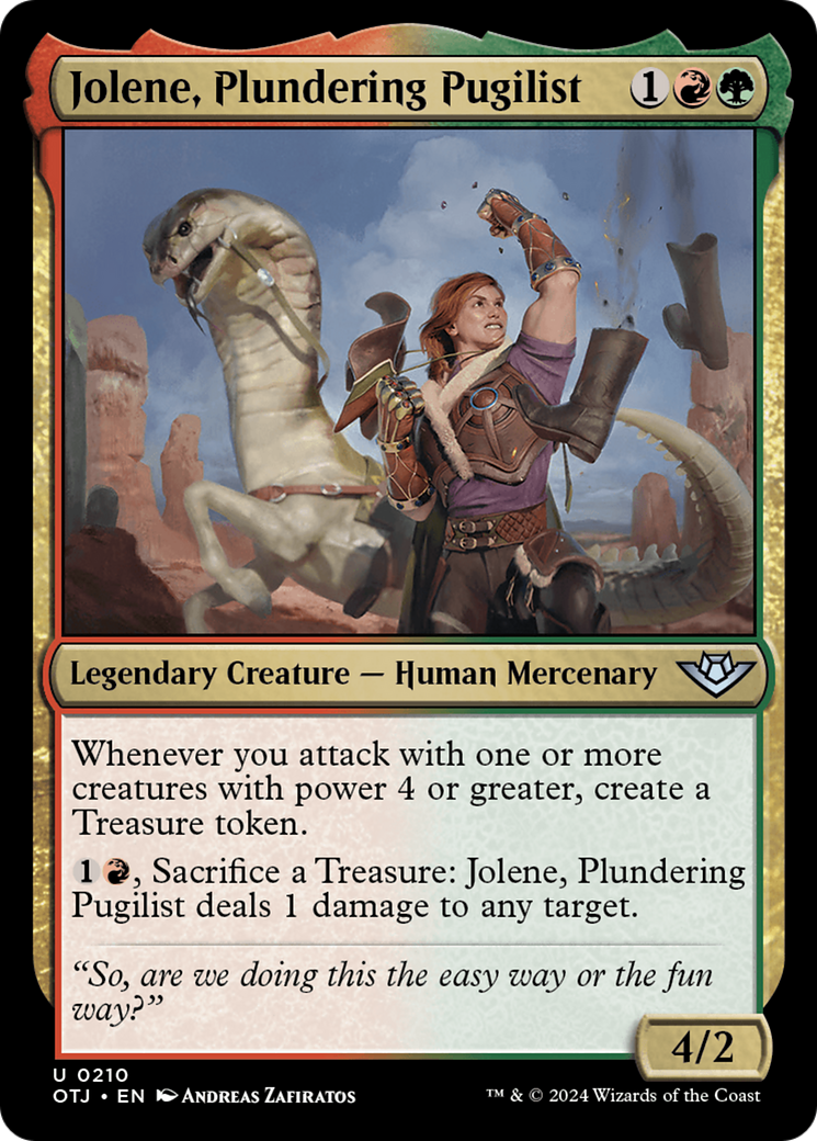 Jolene, Plundering Pugilist - Uncommon Legendary Creature — Human Mercenary card from Outlaws of Thunder Junction