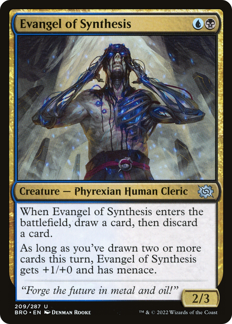 Evangel of Synthesis - Uncommon Creature — Phyrexian Human Cleric card from The Brothers' War