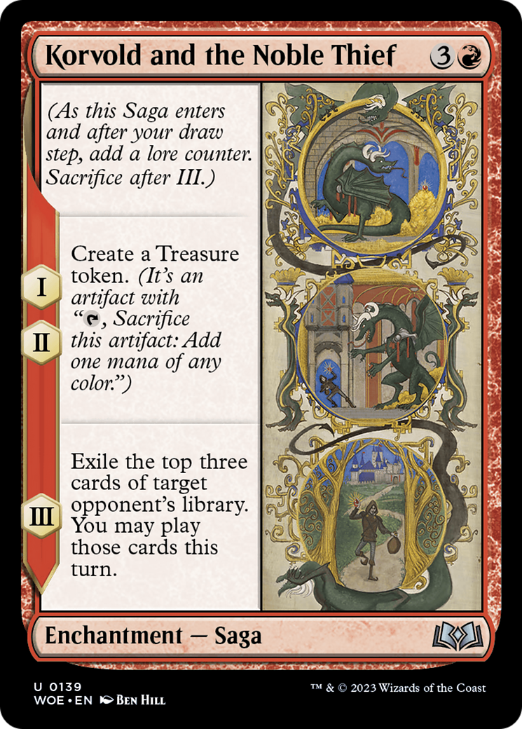 Korvold and the Noble Thief - Uncommon Enchantment — Saga card from Wilds of Eldraine
