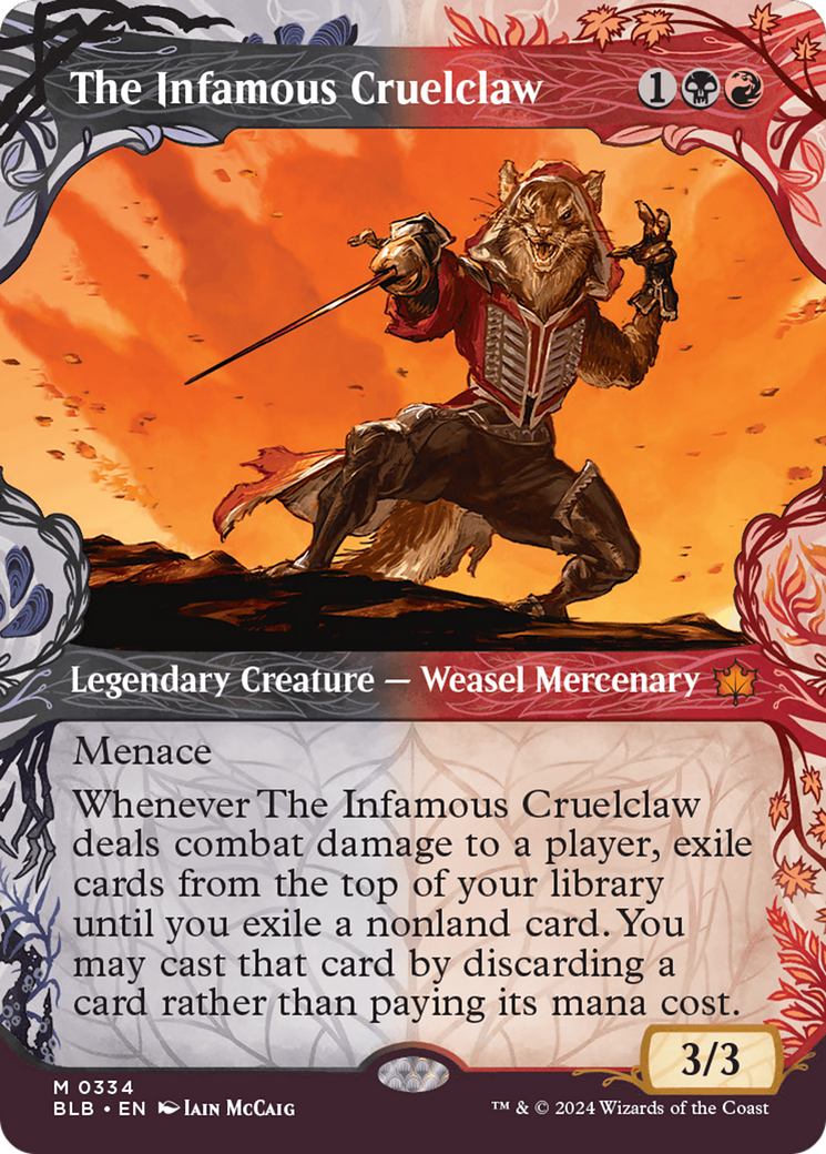 The Infamous Cruelclaw - Mythic Legendary Creature — Weasel Mercenary card from Bloomburrow