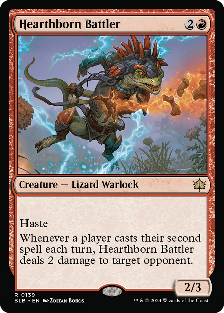Hearthborn Battler - Rare Creature — Lizard Warlock card from Bloomburrow