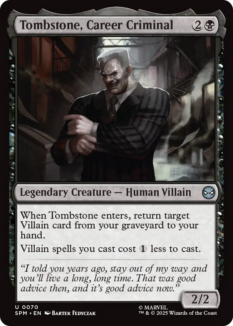 Tombstone, Career Criminal - Uncommon Legendary Creature — Human Villain card from Marvel's Spider-Man