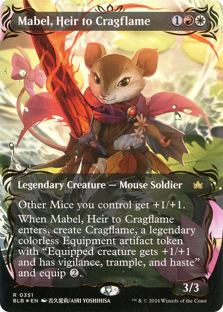 Mabel, Heir to Cragflame - Rare Legendary Creature — Mouse Soldier card from Bloomburrow
