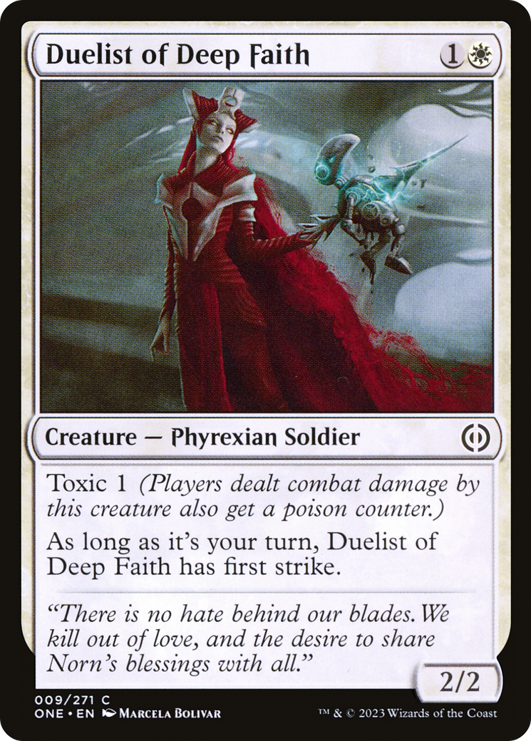 Duelist of Deep Faith - Common Creature — Phyrexian Soldier card from Phyrexia: All Will Be One