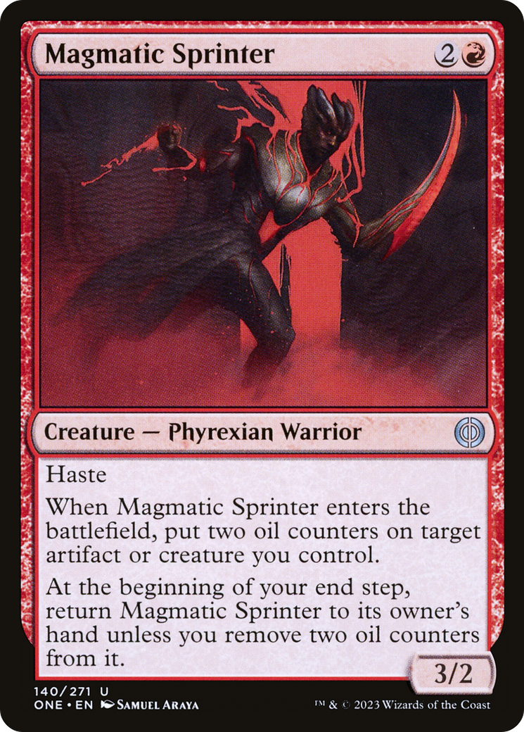 Magmatic Sprinter - Uncommon Creature — Phyrexian Warrior card from Phyrexia: All Will Be One