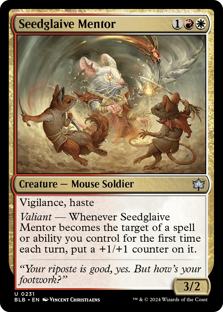 Seedglaive Mentor - Uncommon Creature — Mouse Soldier card from Bloomburrow