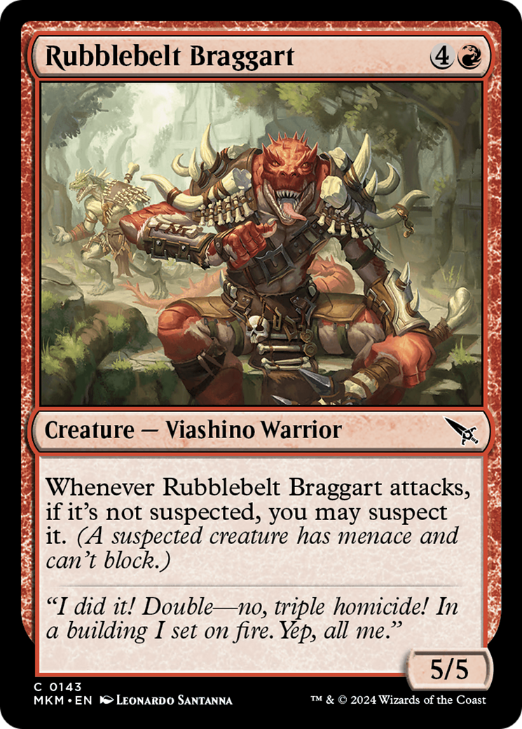 Rubblebelt Braggart - Common Creature — Lizard Warrior card from Murders at Karlov Manor