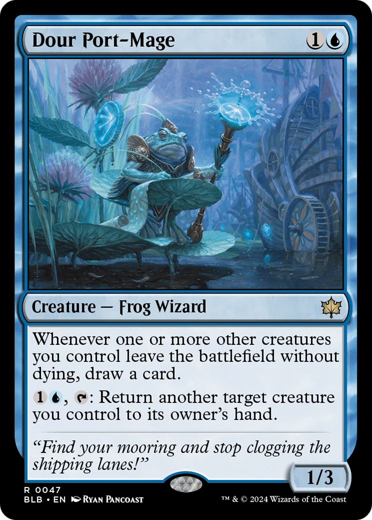 Dour Port-Mage - Rare Creature — Frog Wizard card from Bloomburrow