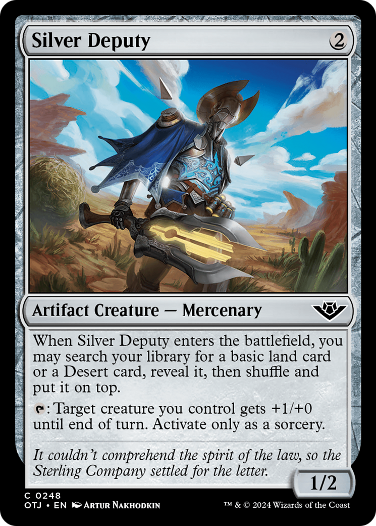 Silver Deputy - Common Artifact Creature — Mercenary card from Outlaws of Thunder Junction